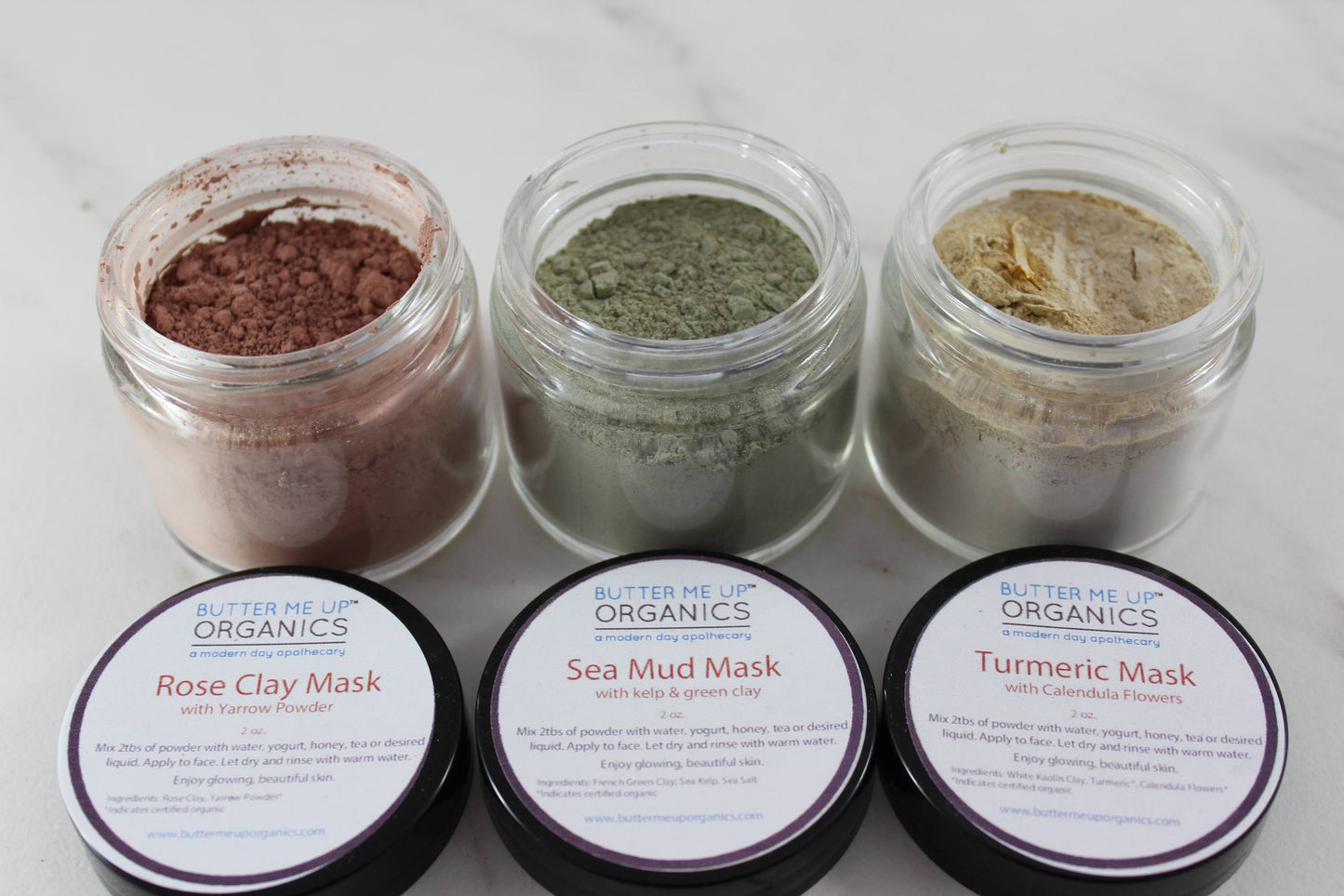 Clay Face Mask Trio Rose Clay French Green Clay Kaolin Clay Turmeric